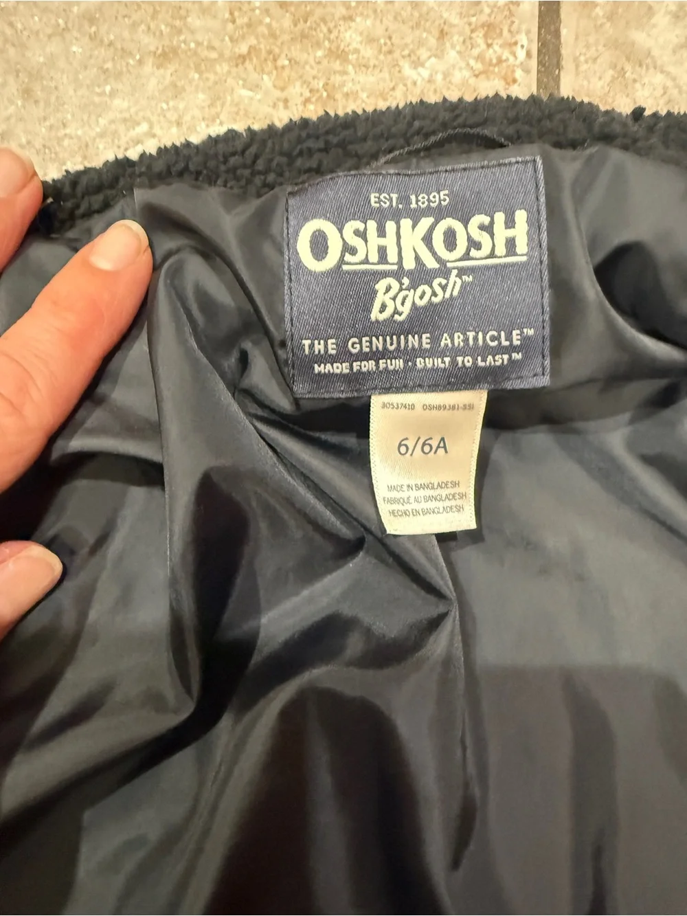 OshKosh B'gosh Black & Gray Plaid Sherpa Collar Pea Coat